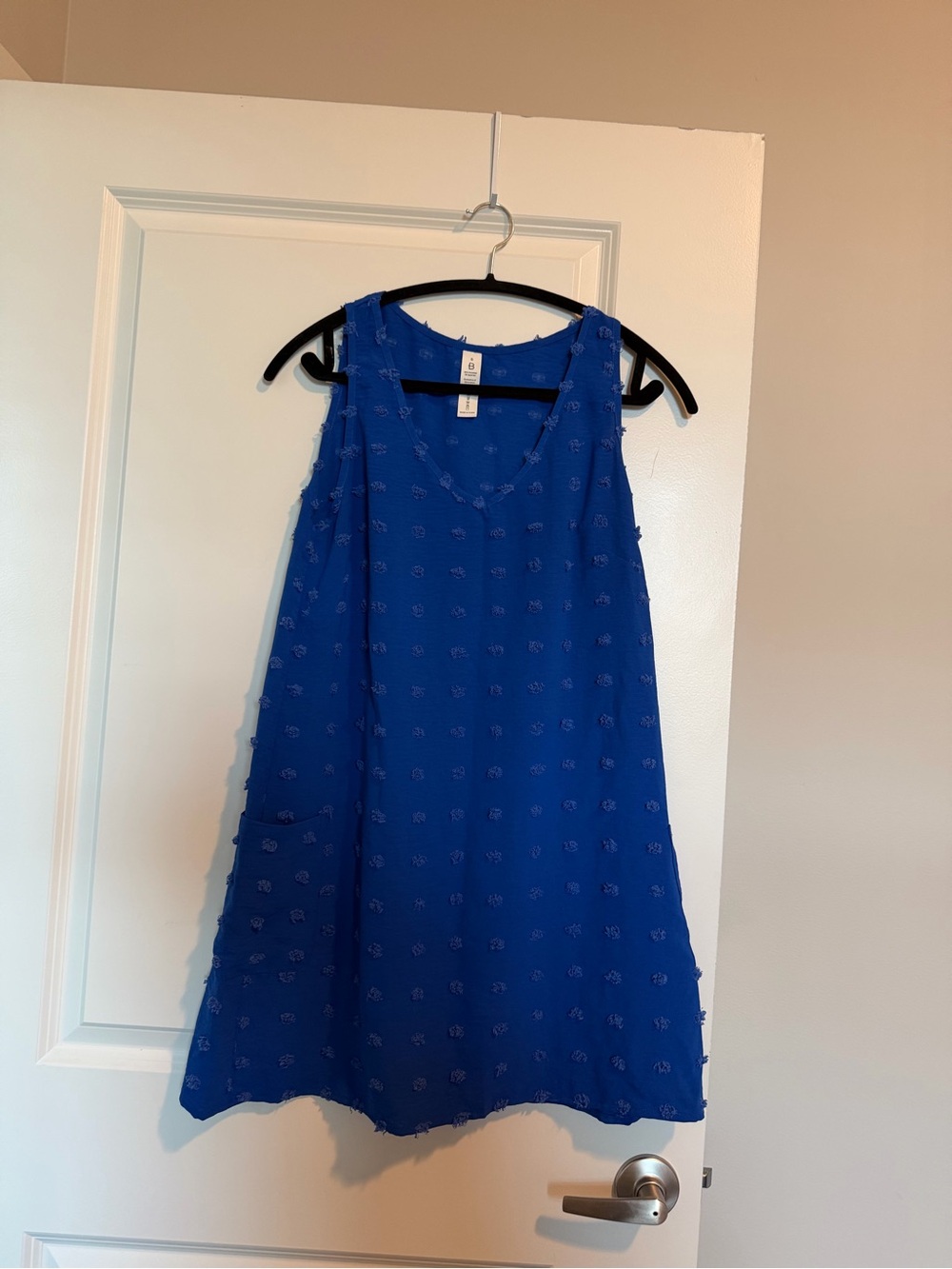 Sleeveless Royal Blue Mini Dress with Textured Dot Detail
